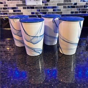 😎TEA &Coffee DRINKERS—CERAMIC Tumblers Set w/TOPS/screens❤️pour hot water over😎